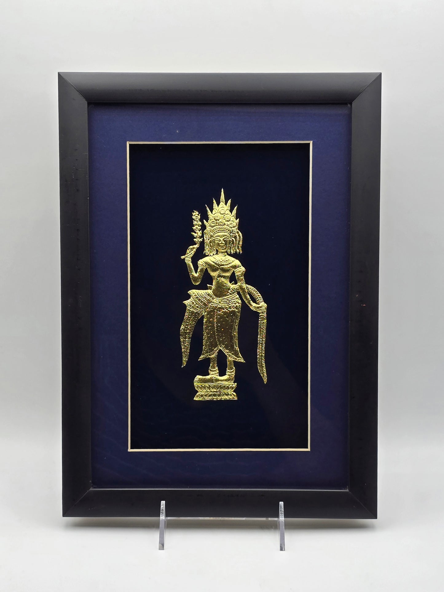 Vintage Framed Gold Buddha Sculpture Canvas, Asian Wall Art