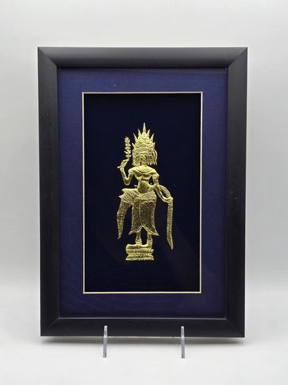 Vintage Framed Gold Buddha Sculpture Canvas, Asian Wall Art
