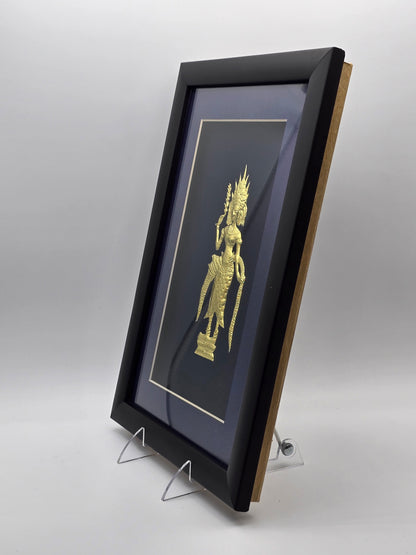 Vintage Framed Gold Buddha Sculpture Canvas, Asian Wall Art
