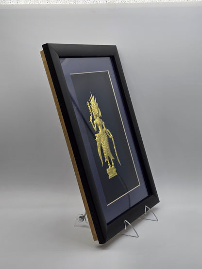 Vintage Framed Gold Buddha Sculpture Canvas, Asian Wall Art
