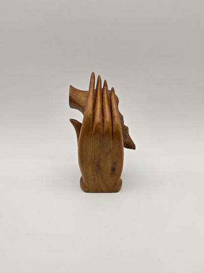 The Shell With Ashtray Design Inside Woman Hand. Beautiful Handmade Wooden Art.