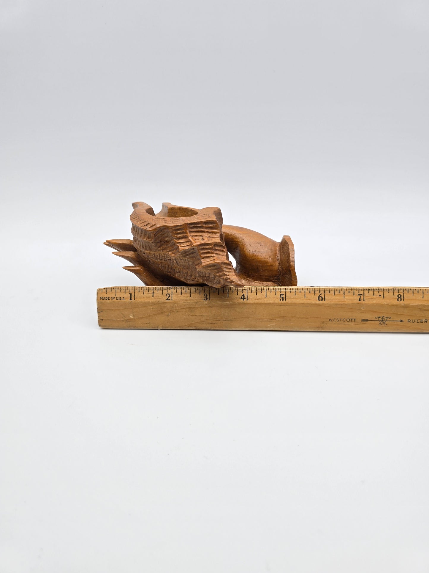 The Shell With Ashtray Design Inside Woman Hand. Beautiful Handmade Wooden Art.