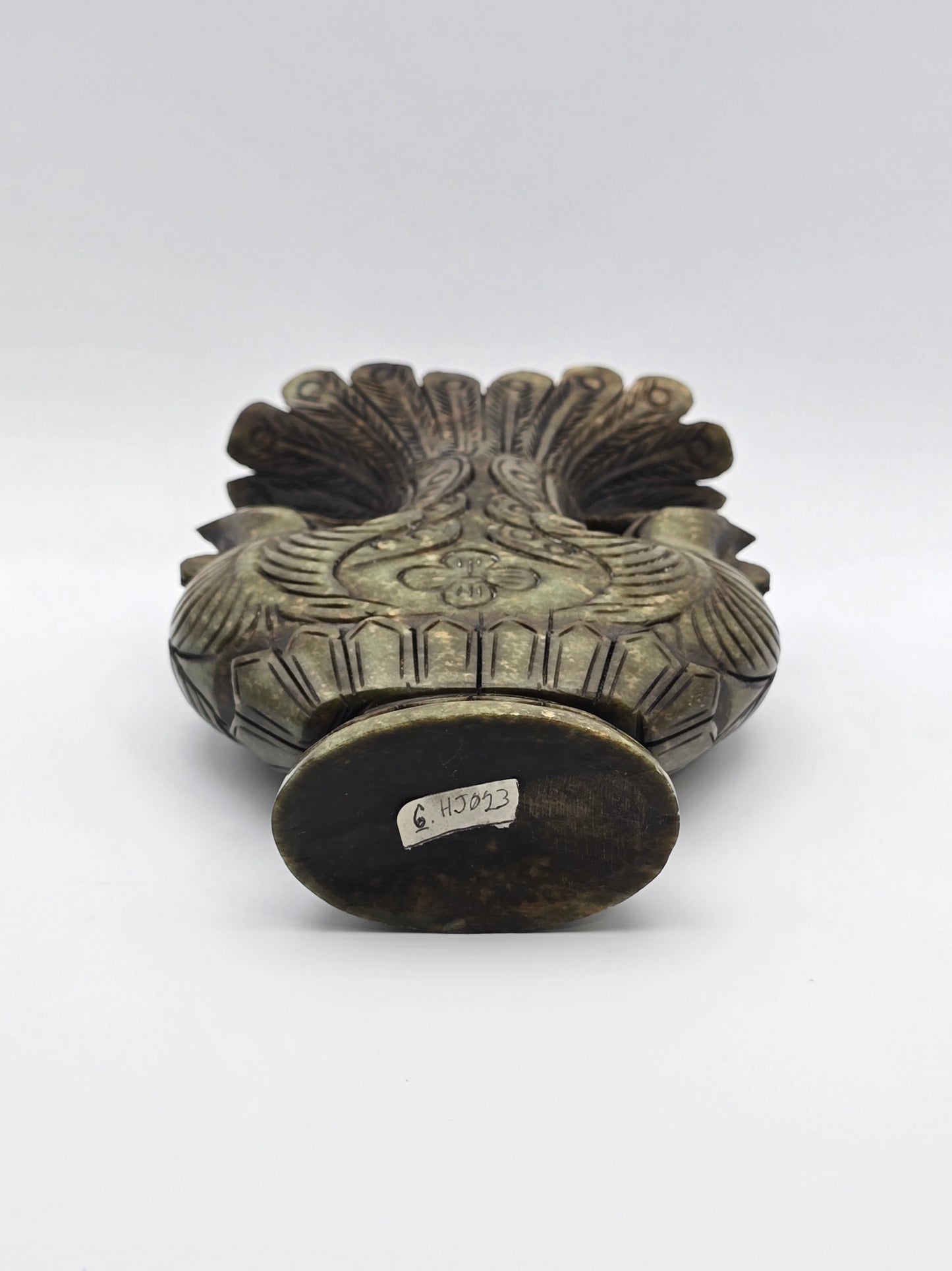 Antique Green Stone Hand Carved Vase With Dynasty Double Phoenix Birds