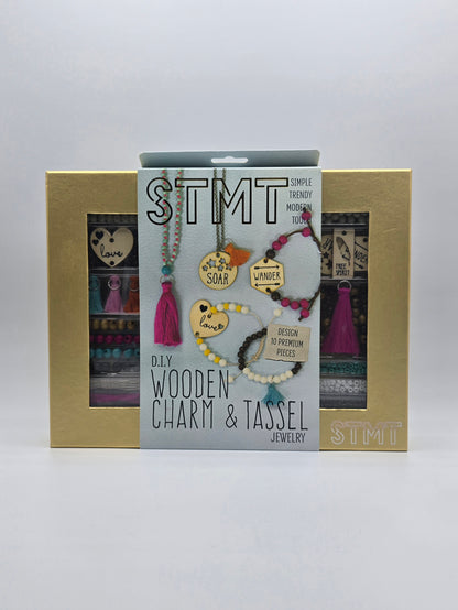 STMT DIY Wooden Charm & Tassel Jewelry Art & Craft 10P. Making Kit for Teens NIB.