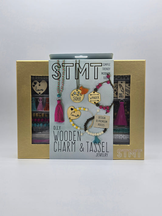 STMT DIY Wooden Charm & Tassel Jewelry Art & Craft 10P. Making Kit for Teens NIB.