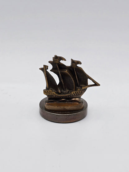 Vintage Java Pacific and Hoegh Lines Enameled Bronze Ship Paperweight.