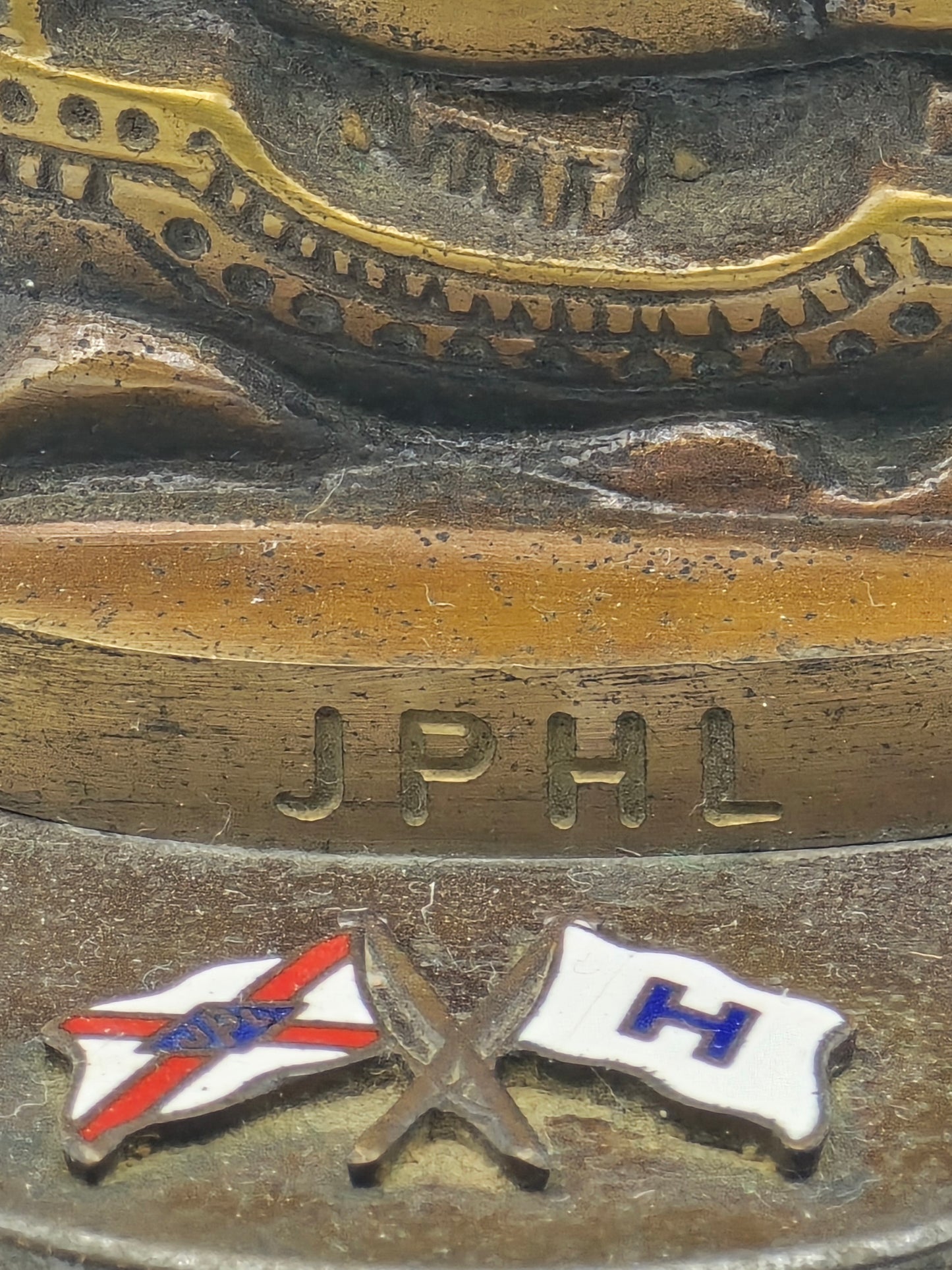Vintage Java Pacific and Hoegh Lines Enameled Bronze Ship Paperweight.