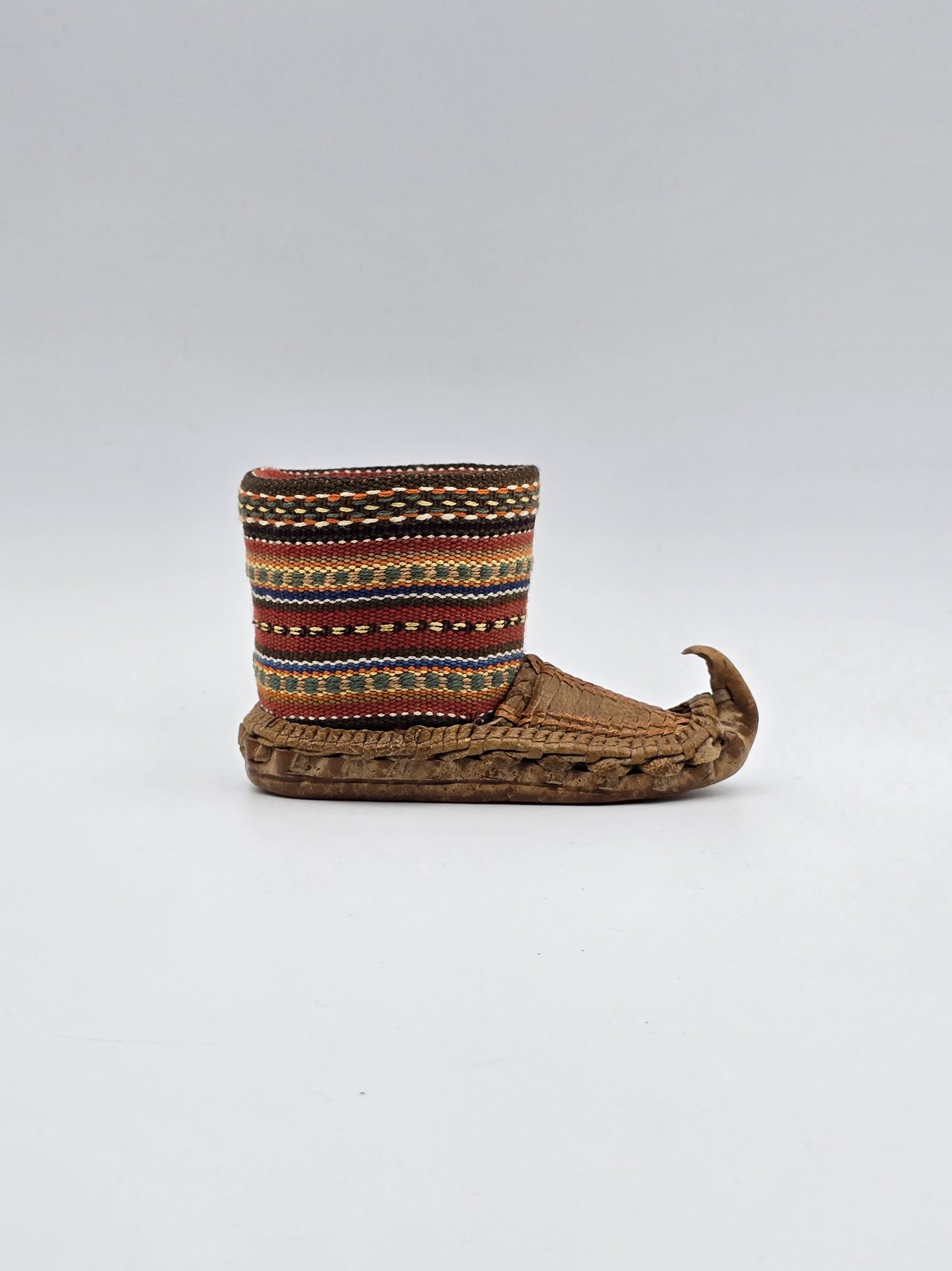 Vintage Mini Miniature Leather Opanak Peasant Shoe. Boot Moroccan Serbian Folk Art