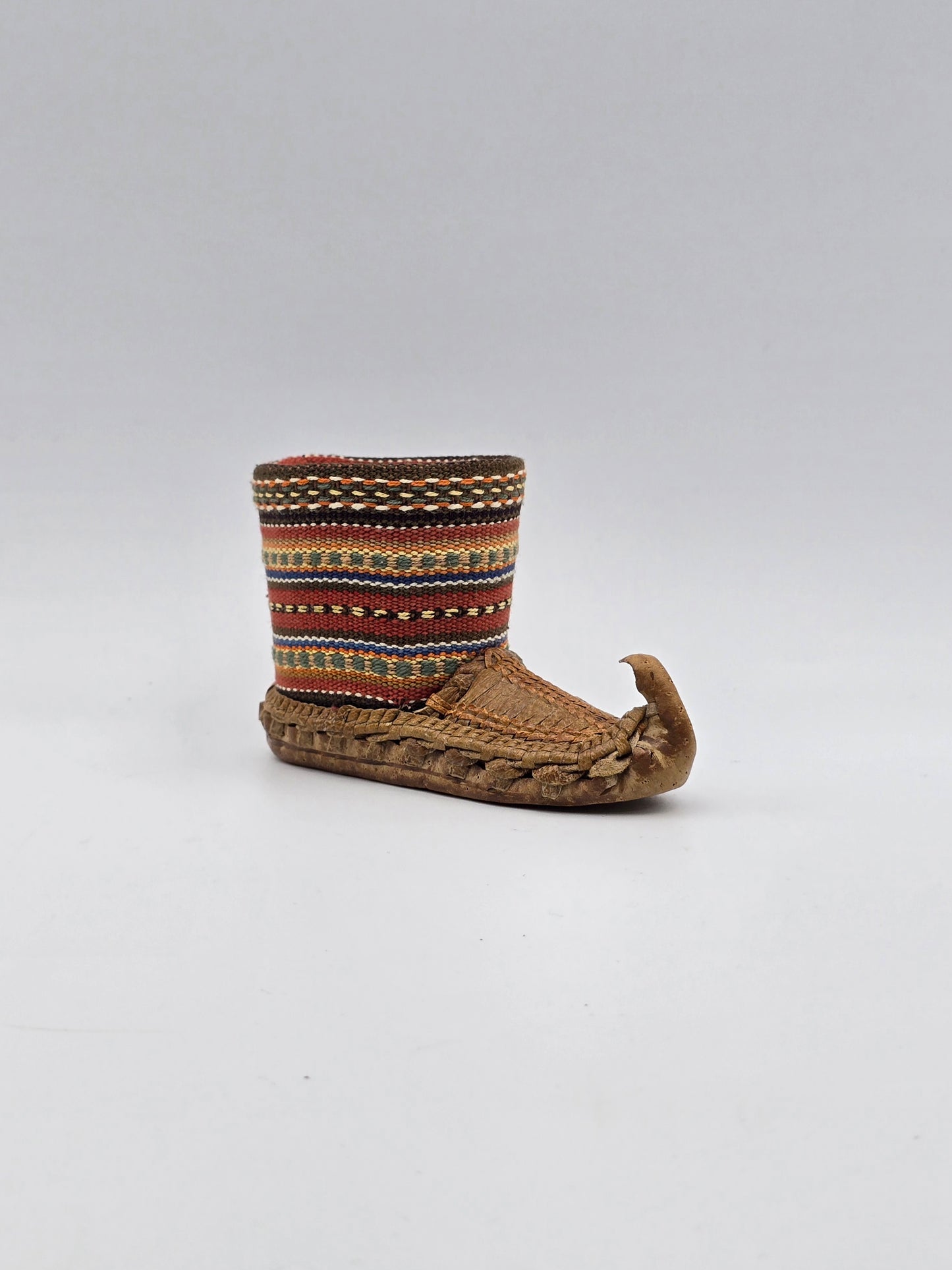 Vintage Mini Miniature Leather Opanak Peasant Shoe. Boot Moroccan Serbian Folk Art
