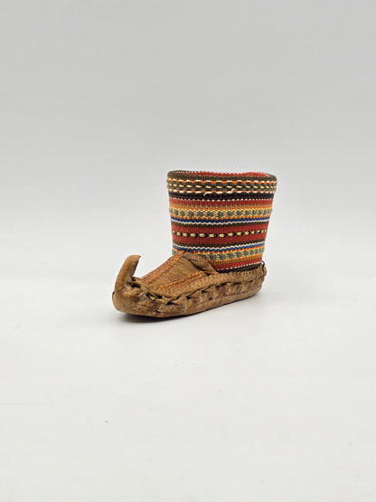 Vintage Mini Miniature Leather Opanak Peasant Shoe. Boot Moroccan Serbian Folk Art