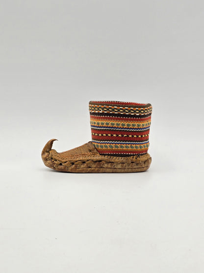 Vintage Mini Miniature Leather Opanak Peasant Shoe. Boot Moroccan Serbian Folk Art