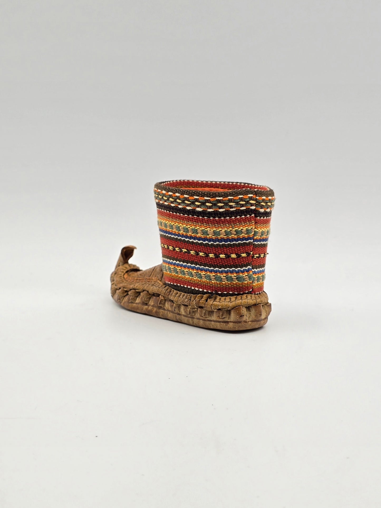 Vintage Mini Miniature Leather Opanak Peasant Shoe. Boot Moroccan Serbian Folk Art