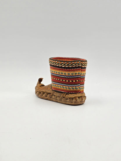 Vintage Mini Miniature Leather Opanak Peasant Shoe. Boot Moroccan Serbian Folk Art