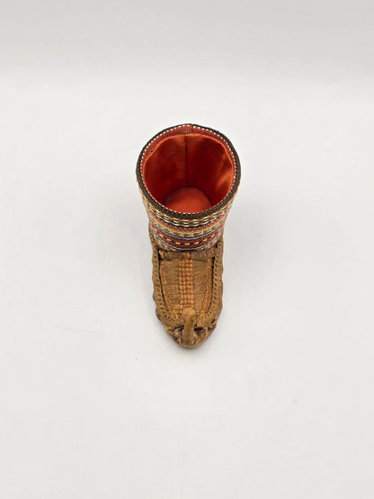 Vintage Mini Miniature Leather Opanak Peasant Shoe. Boot Moroccan Serbian Folk Art