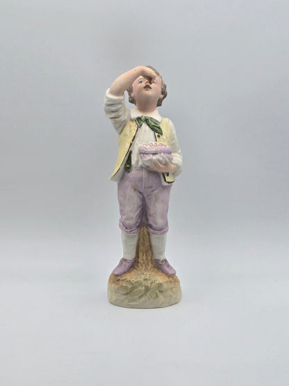 Vintage Gebruder Heubach Figurine. Young Boy Eating Fruit From His Bag.