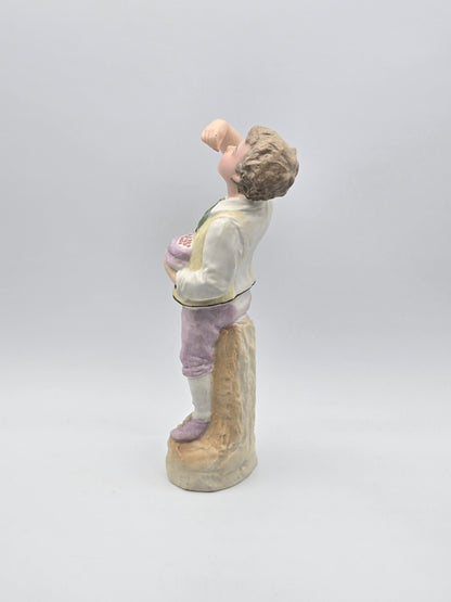 Vintage Gebruder Heubach Figurine. Young Boy Eating Fruit From His Bag.