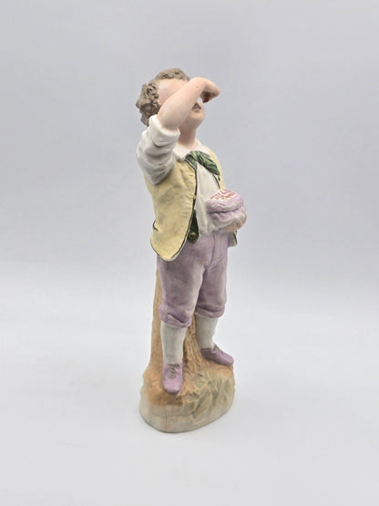 Vintage Gebruder Heubach Figurine. Young Boy Eating Fruit From His Bag.