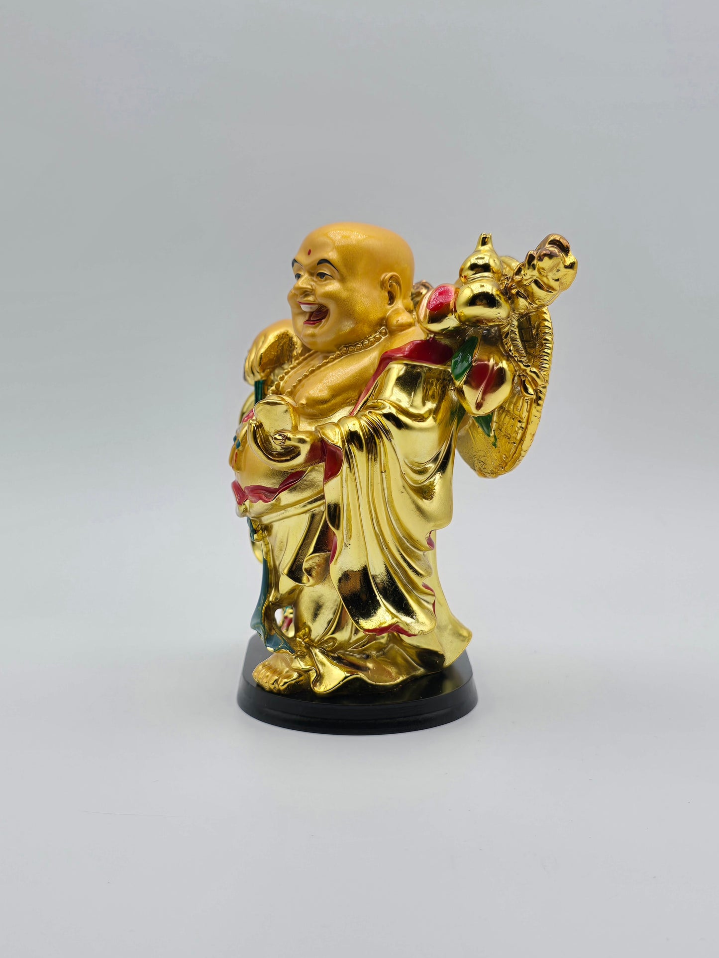 Feng Shui Gold Color Laughing Happy Buddha Holding Ingot Decorative Statue