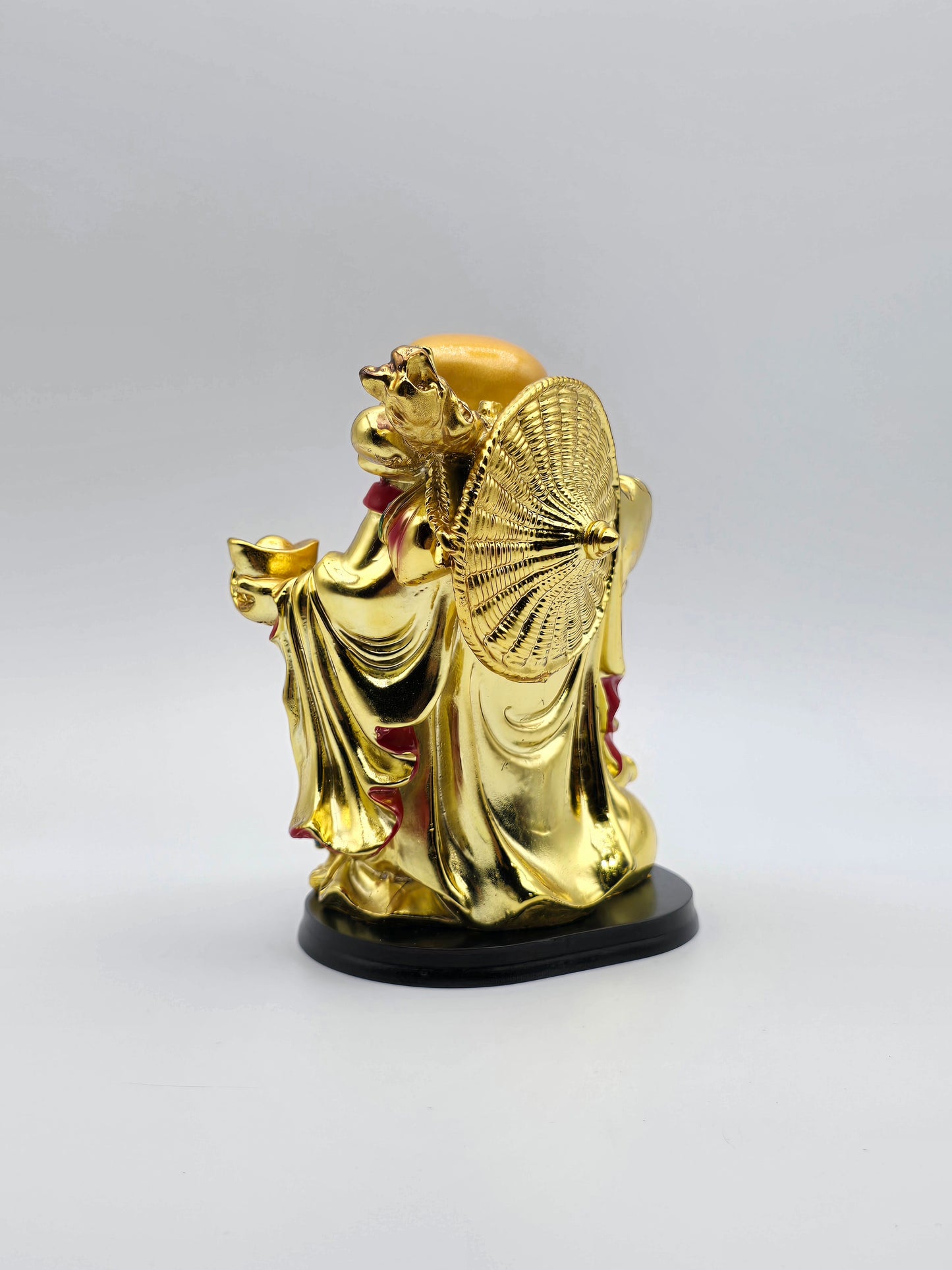 Feng Shui Gold Color Laughing Happy Buddha Holding Ingot Decorative Statue