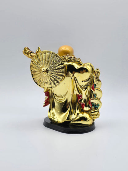 Feng Shui Gold Color Laughing Happy Buddha Holding Ingot Decorative Statue