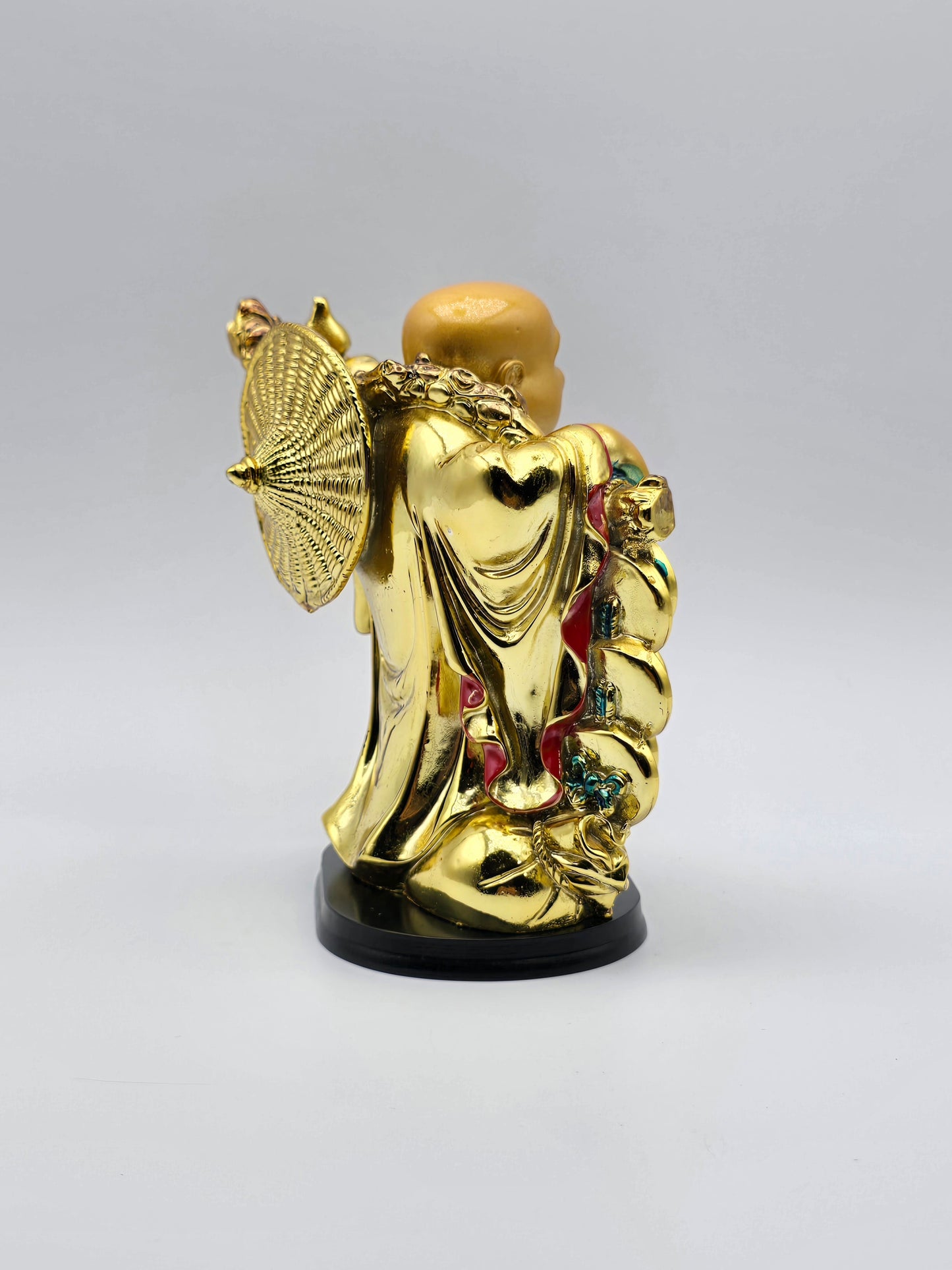 Feng Shui Gold Color Laughing Happy Buddha Holding Ingot Decorative Statue