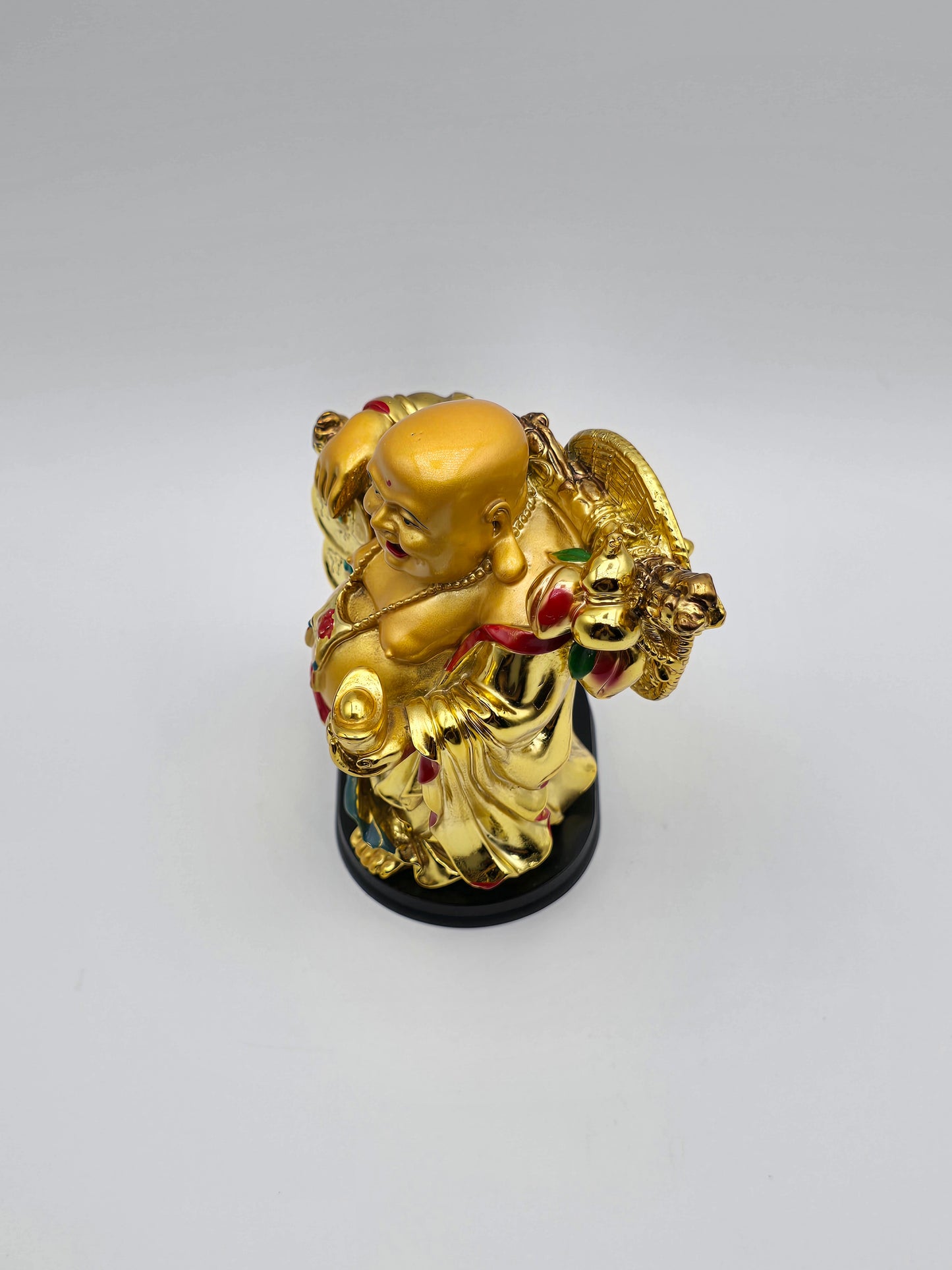 Feng Shui Gold Color Laughing Happy Buddha Holding Ingot Decorative Statue