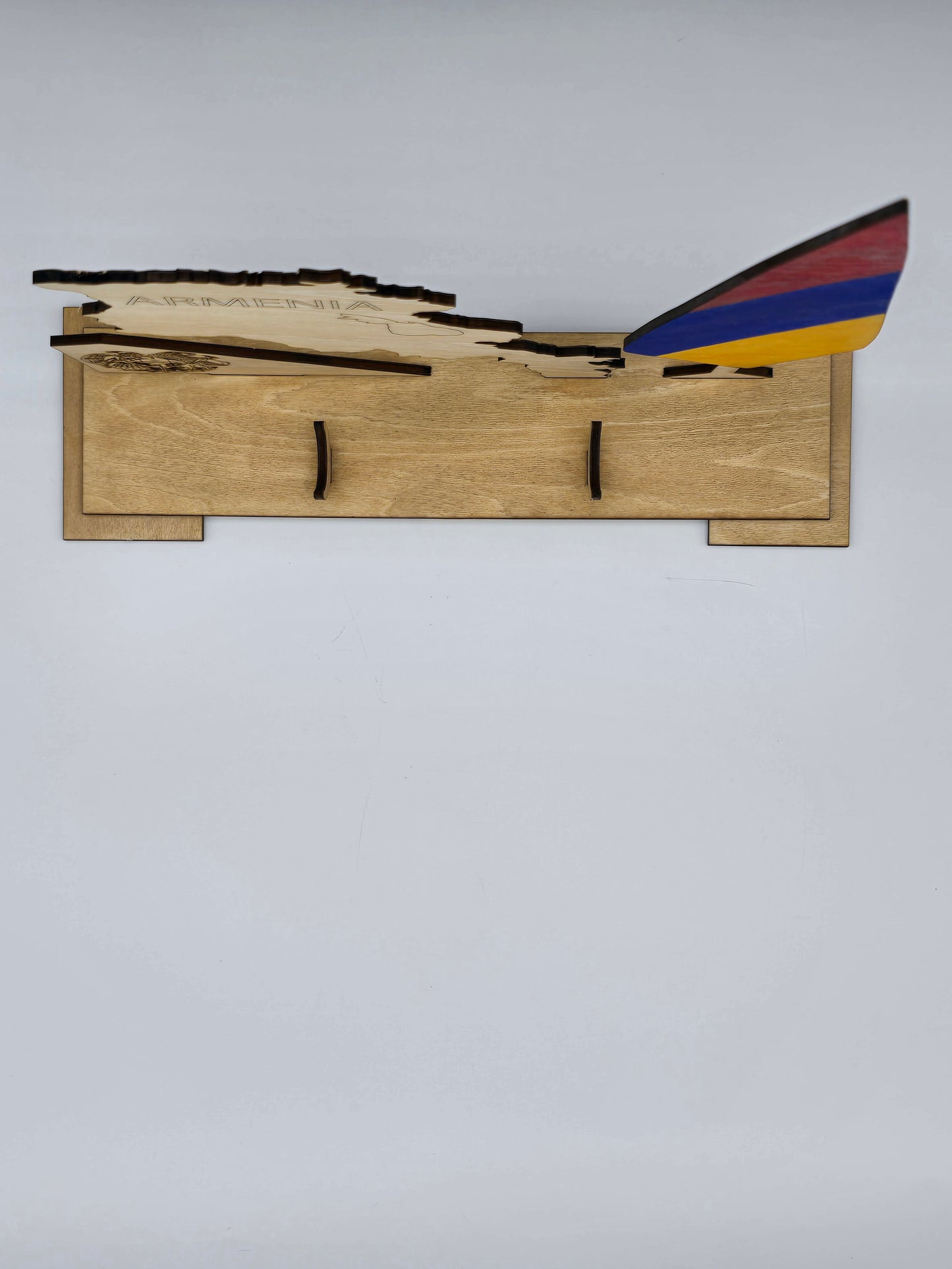 Armenia Desk Set – Wooden Map, Flag & Pen Holder with Engraved Coat of Arms