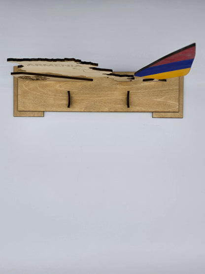 Armenia Desk Set – Wooden Map, Flag & Pen Holder with Engraved Coat of Arms