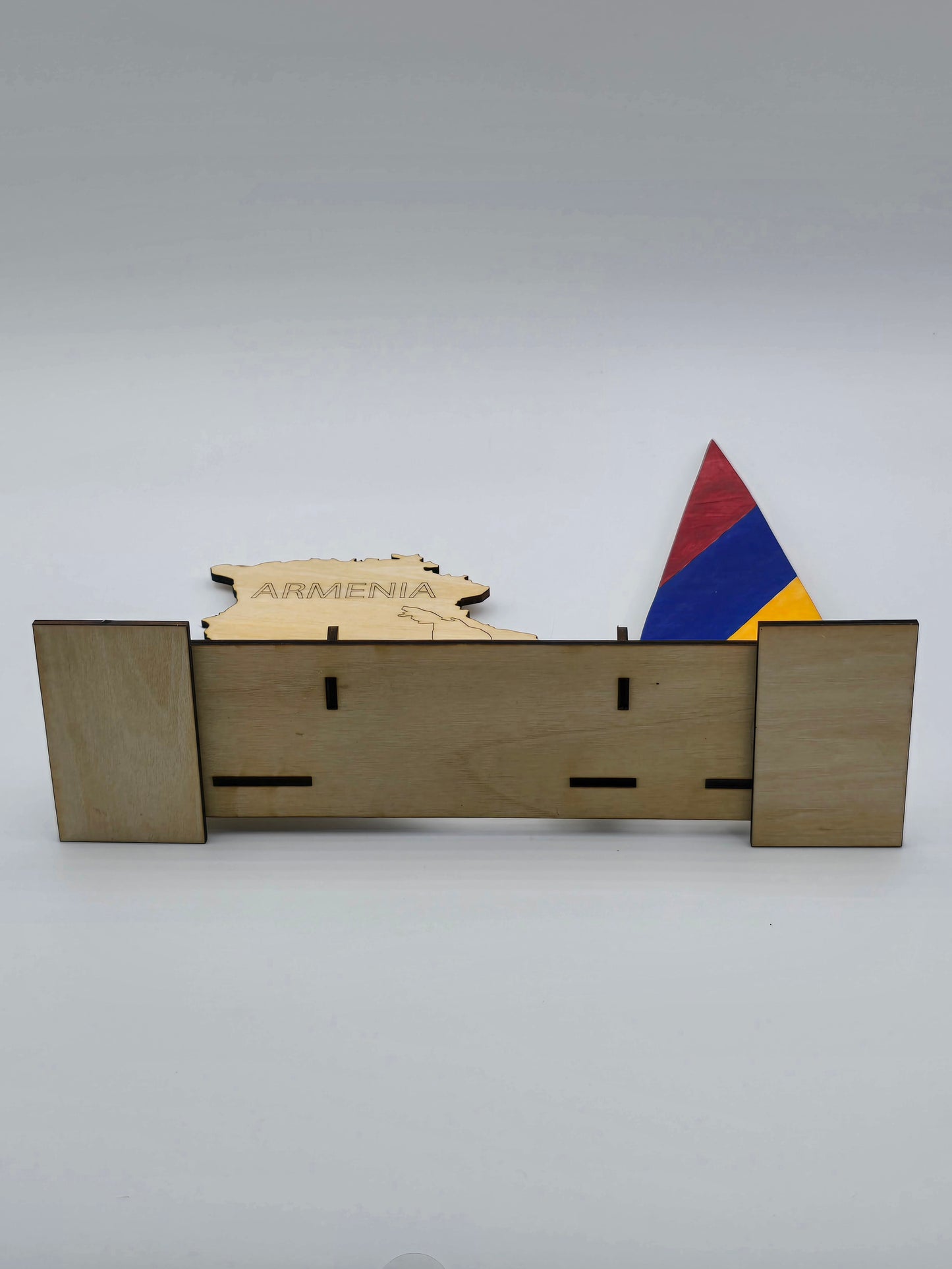 Armenia Desk Set – Wooden Map, Flag & Pen Holder with Engraved Coat of Arms