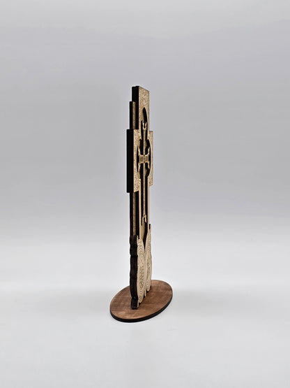 Handcrafted Armenian Wooden Khachkar Cross – Intricate Laser-Engraved Design