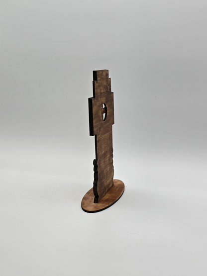 Handcrafted Armenian Wooden Khachkar Cross – Intricate Laser-Engraved Design