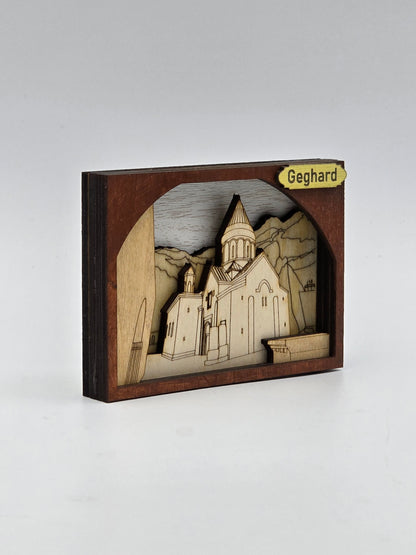 Geghard Monastery Fridge Magnet – Handmade Wooden Souvenir