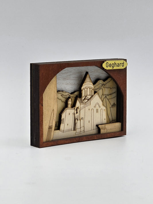 Geghard Monastery Fridge Magnet – Handmade Wooden Souvenir