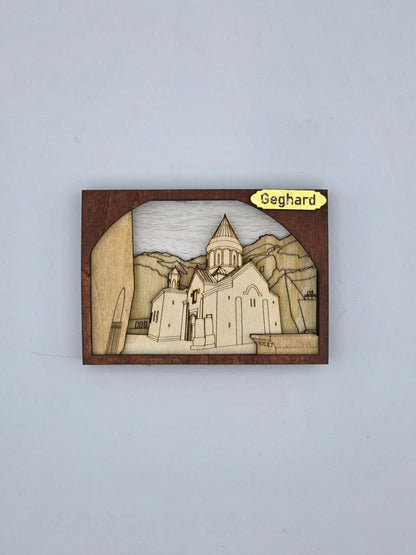 Geghard Monastery Fridge Magnet – Handmade Wooden Souvenir