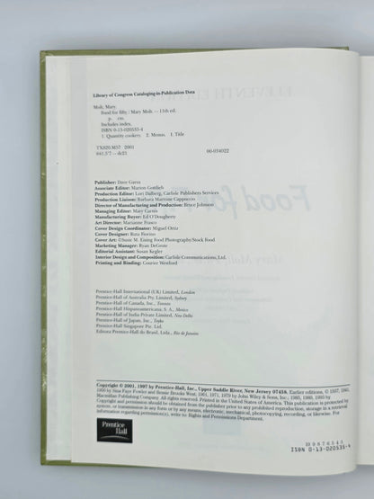 Food for Fifty by Mary K. Molt. Eleventh Edition, Vintage Hardcover Book.