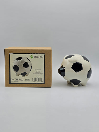 Soccer Piggy Bank | Ceramic Black & White | Ball Coin Bank | Home Decor