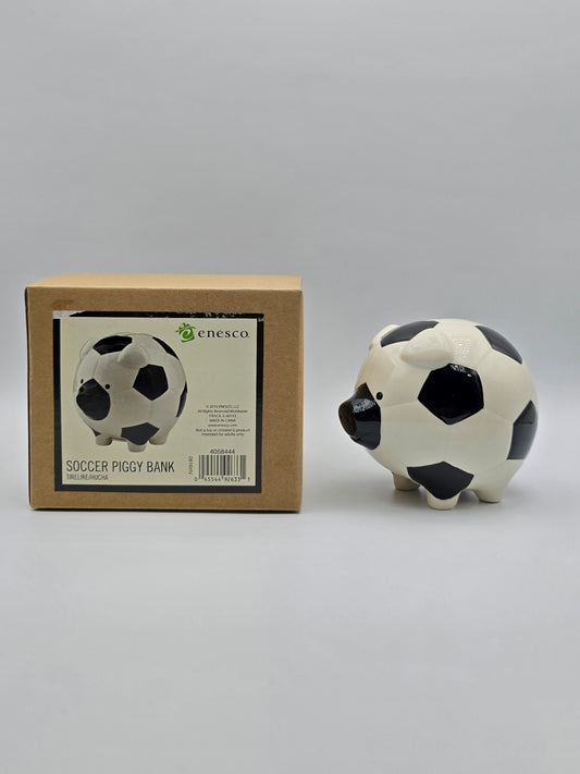 Soccer Piggy Bank | Ceramic Black & White | Ball Coin Bank | Home Decor