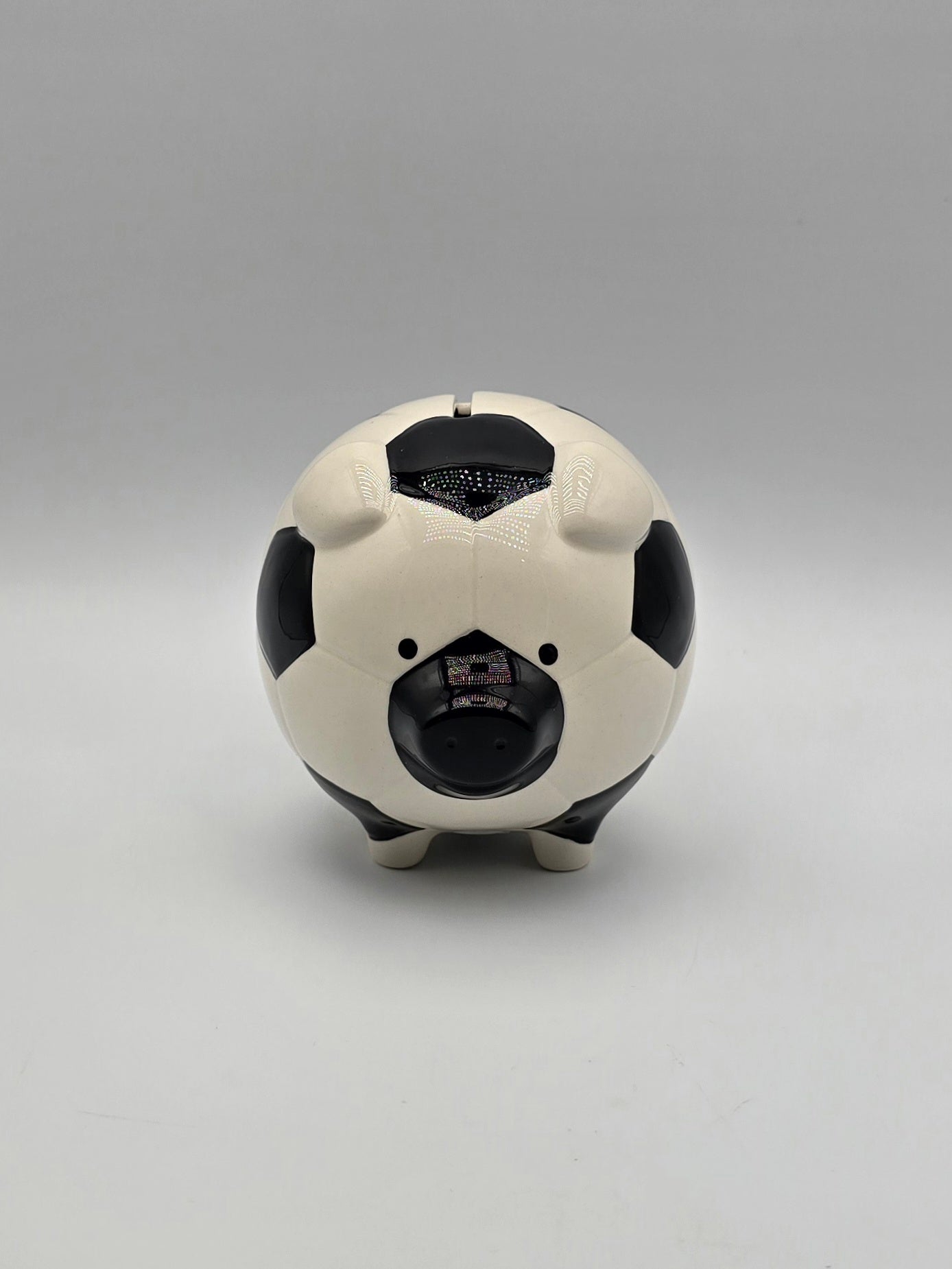 Soccer Piggy Bank | Ceramic Black & White | Ball Coin Bank | Home Decor
