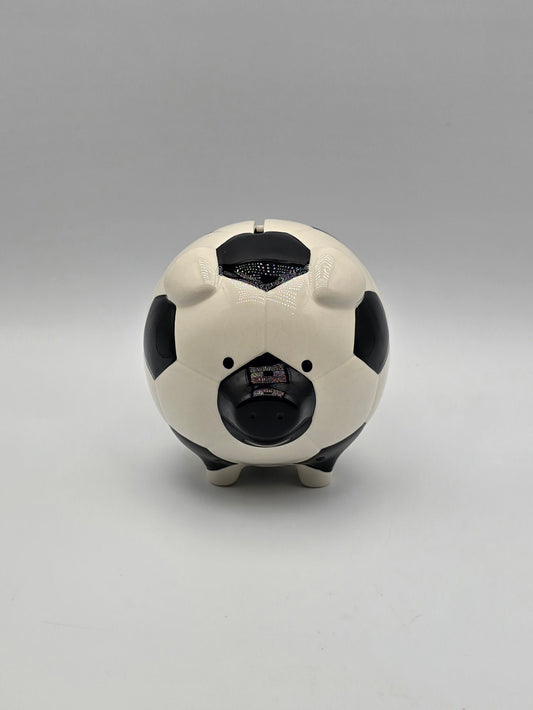 Soccer Piggy Bank | Ceramic Black & White | Ball Coin Bank | Home Decor