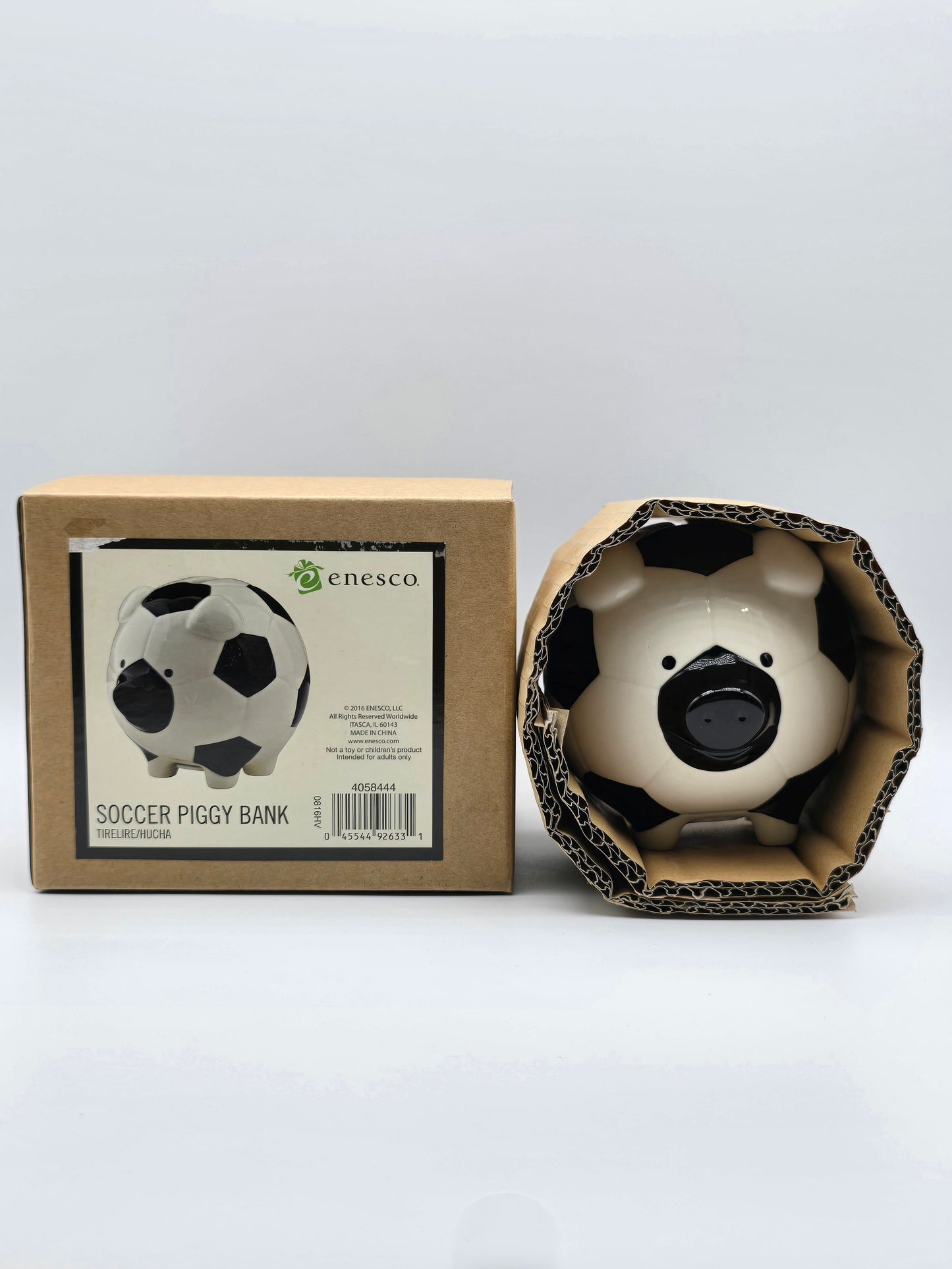 Soccer Piggy Bank | Ceramic Black & White | Ball Coin Bank | Home Decor