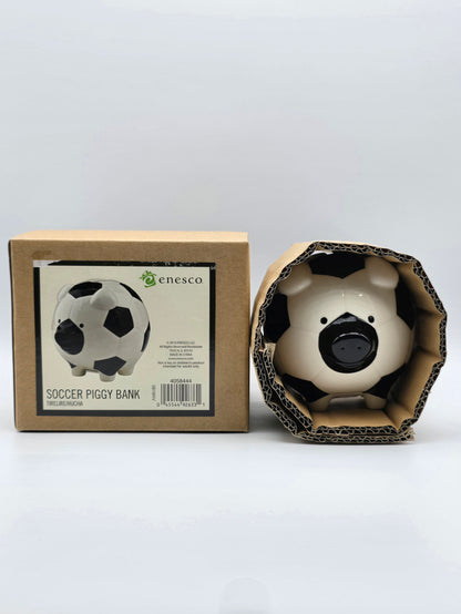Soccer Piggy Bank | Ceramic Black & White | Ball Coin Bank | Home Decor