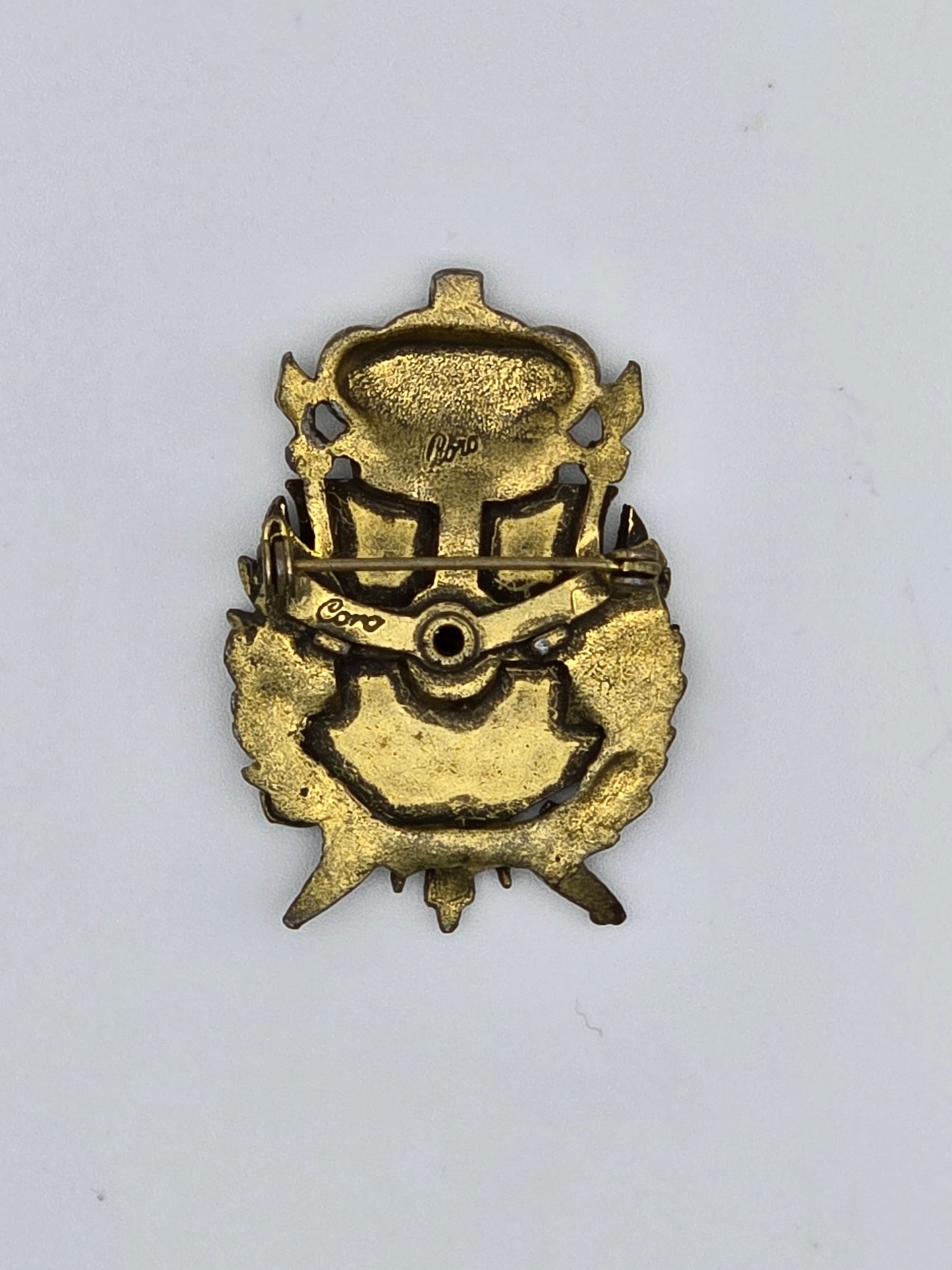 Vintage Brooch Pin Heraldic Griffin Christian Cross Maltese Crest Blue Enamel Brass