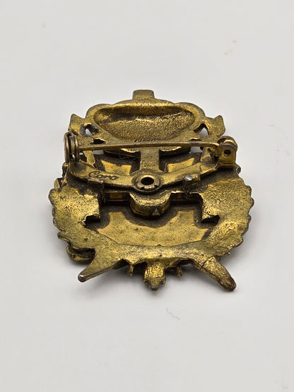 Vintage Brooch Pin Heraldic Griffin Christian Cross Maltese Crest Blue Enamel Brass