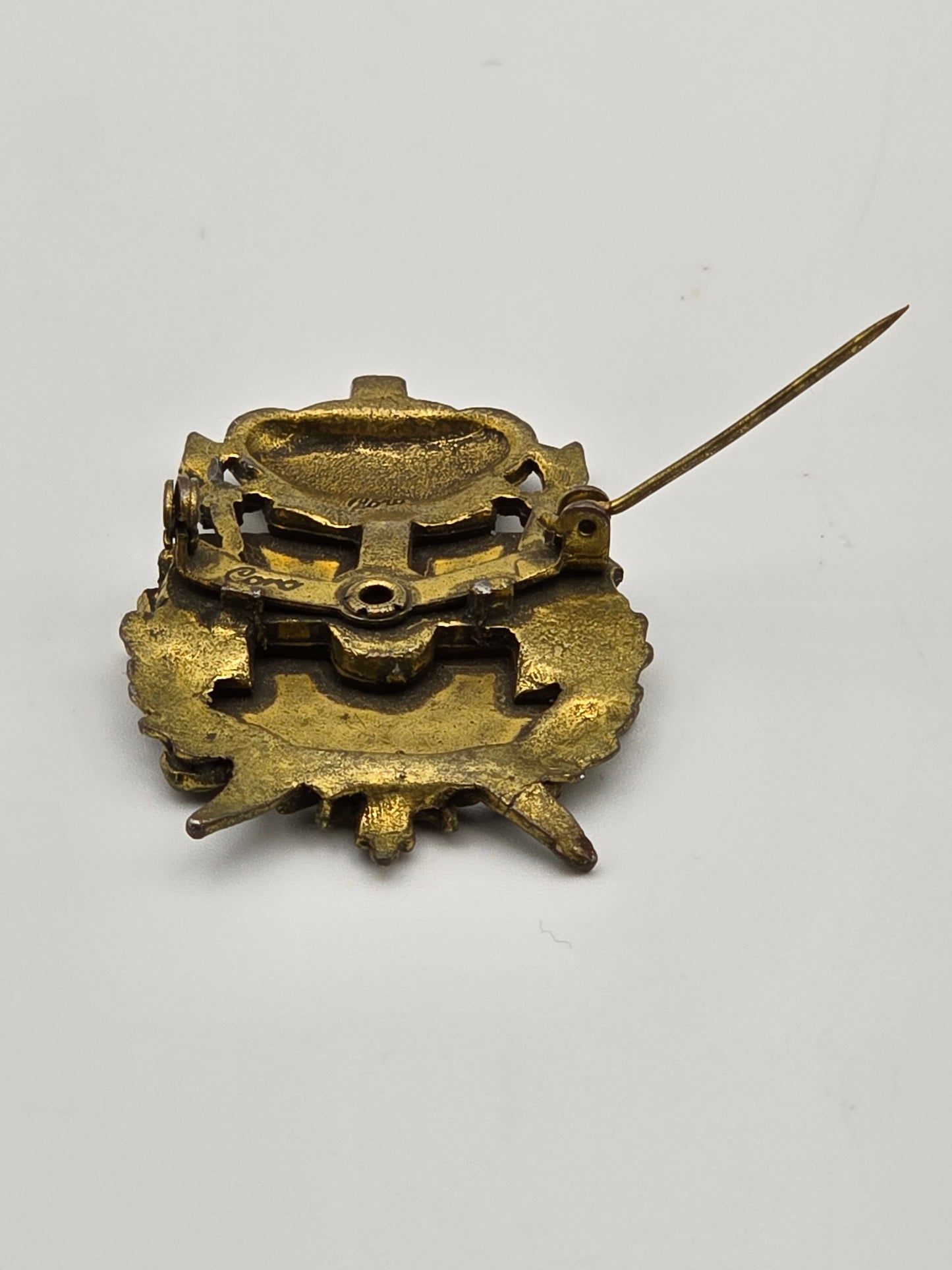 Vintage Brooch Pin Heraldic Griffin Christian Cross Maltese Crest Blue Enamel Brass