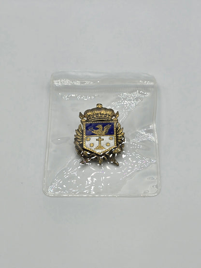 Vintage Brooch Pin Heraldic Griffin Christian Cross Maltese Crest Blue Enamel Brass