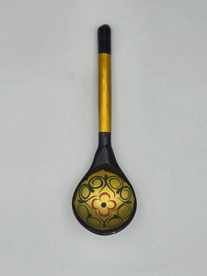 Vintage and Unused Russian Khokhloma Craft Painted Laquered Wood Ladle Spoon 7.25" Folk Art Floral Design