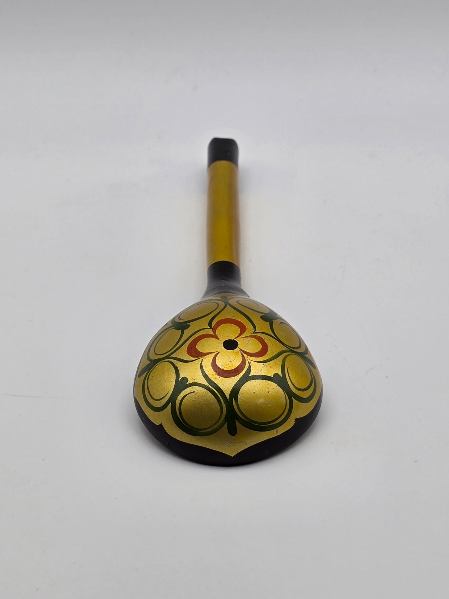 Vintage and Unused Russian Khokhloma Craft Painted Laquered Wood Ladle Spoon 7.25" Folk Art Floral Design