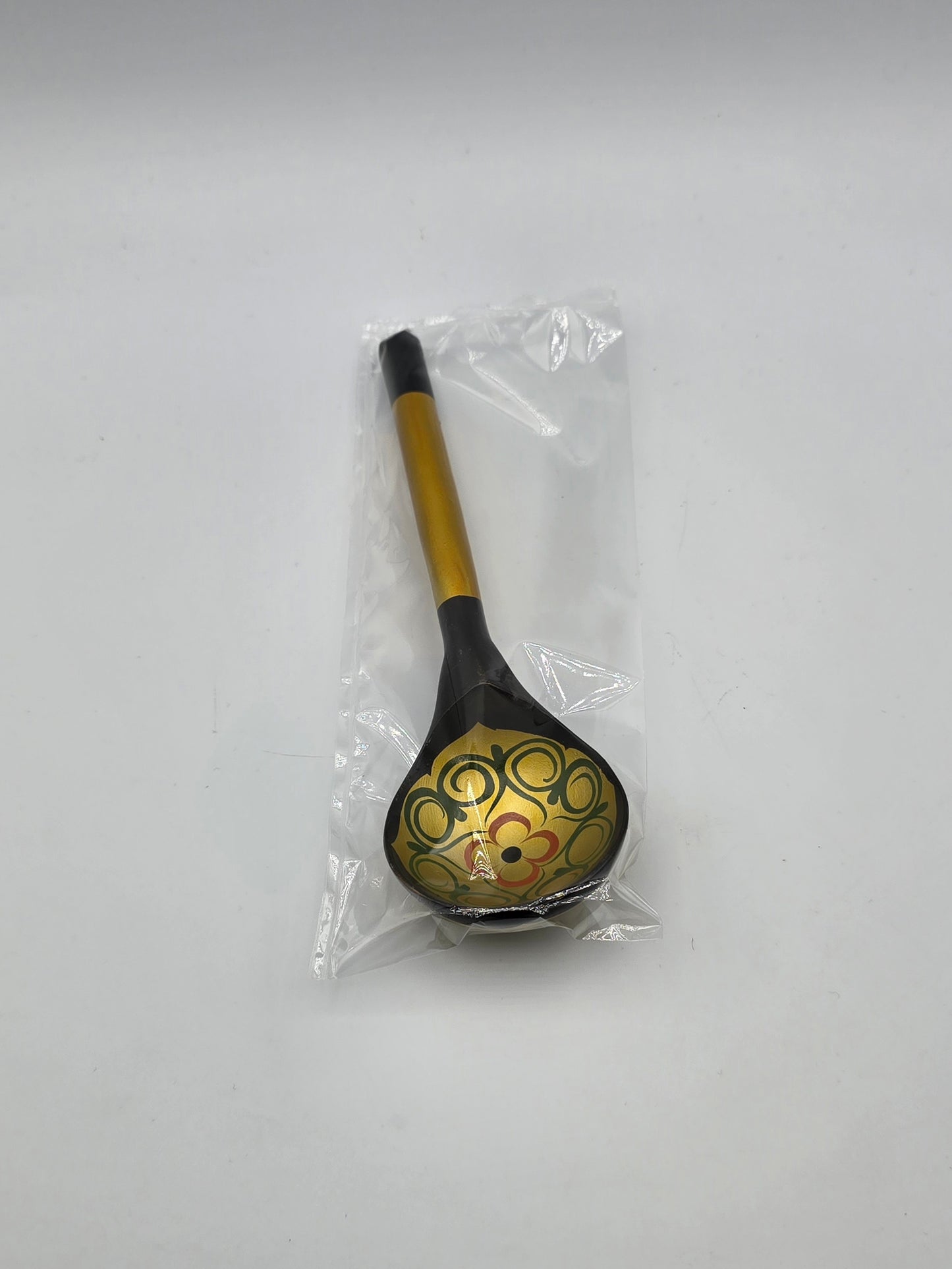 Vintage and Unused Russian Khokhloma Craft Painted Laquered Wood Ladle Spoon 7.25" Folk Art Floral Design