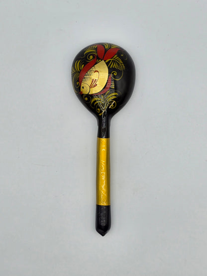 Vintage Russian Khokhloma Craft Painted Laquered Wood Ladle Spoon 7.3" Folk Art Fish Design