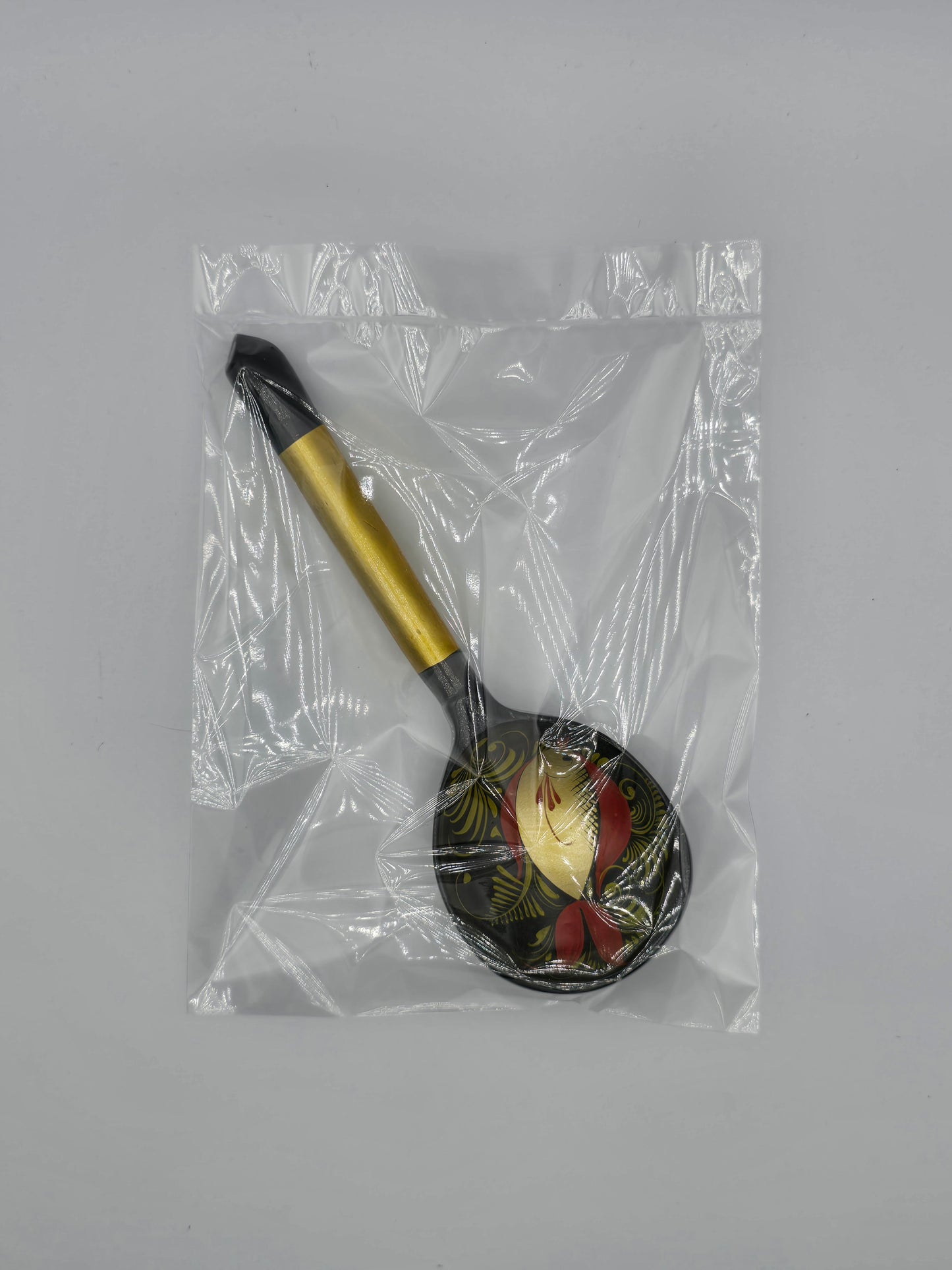 Vintage Russian Khokhloma Craft Painted Laquered Wood Ladle Spoon 7.3" Folk Art Fish Design